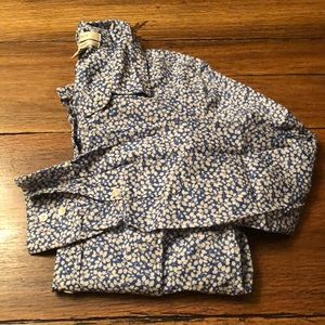 Blue and white floral print button down